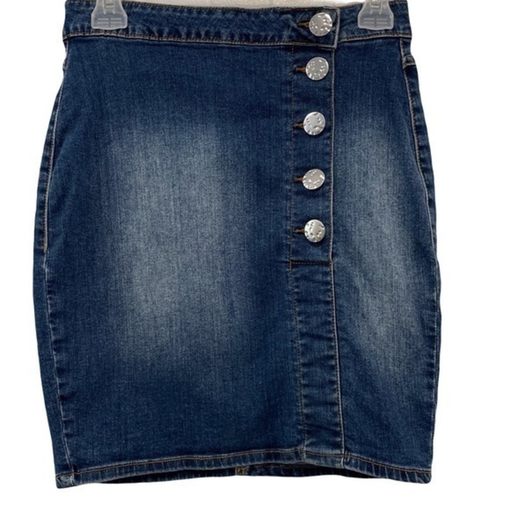 Ichi IHNORAH SK Button Front Denim Mini Skirt Sz 36 Faded Wash 98% Cotton